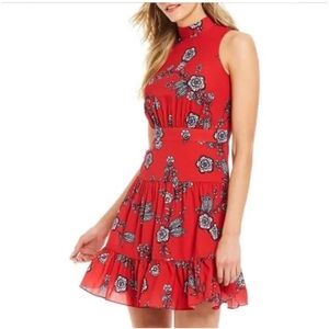 Eliza J Red Floral Fit & Flare Crepe Dress Size 4 NWT